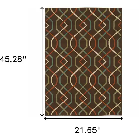 Brown Geometric Stain Resistant Indoor Outdoor Area Rug Photo 5