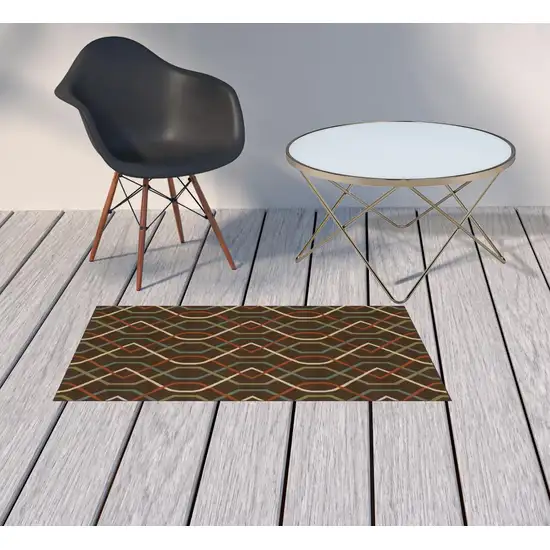 Brown Geometric Stain Resistant Indoor Outdoor Area Rug Photo 2