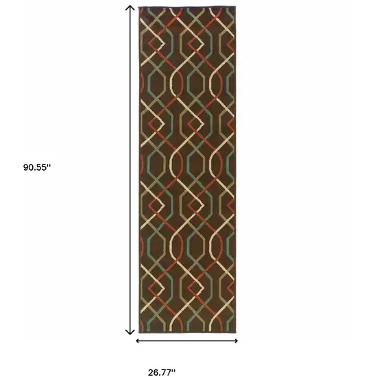 Brown Geometric Stain Resistant Indoor Outdoor Area Rug Photo 4