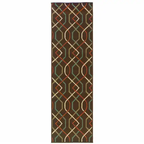 Brown Geometric Stain Resistant Indoor Outdoor Area Rug Photo 1