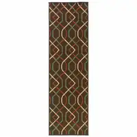 Photo of Brown Geometric Stain Resistant Indoor Outdoor Area Rug