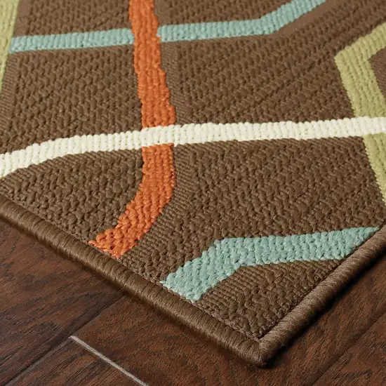 Brown Geometric Stain Resistant Indoor Outdoor Area Rug Photo 3