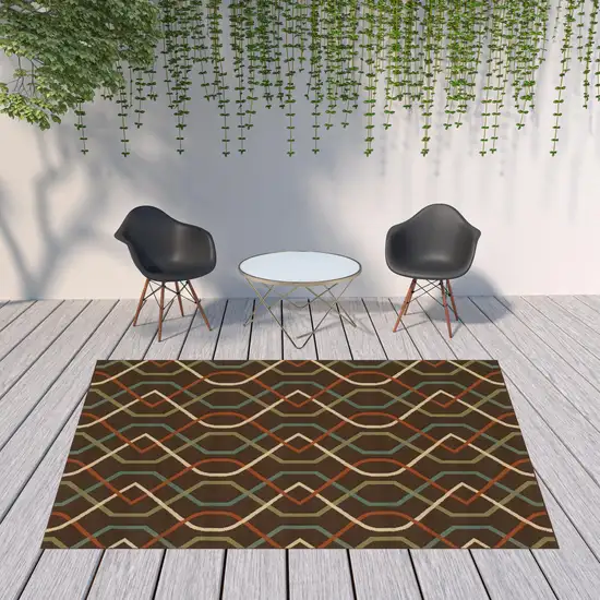 Brown Geometric Stain Resistant Indoor Outdoor Area Rug Photo 2