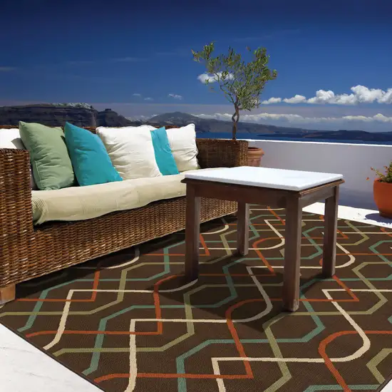 Brown Geometric Stain Resistant Indoor Outdoor Area Rug Photo 4