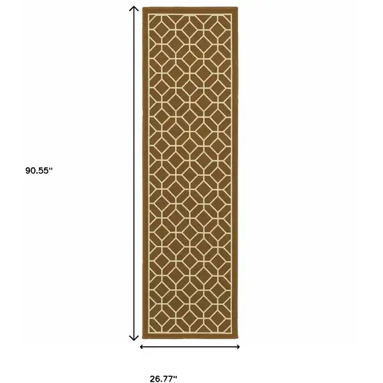 Brown Geometric Stain Resistant Indoor Outdoor Area Rug Photo 4