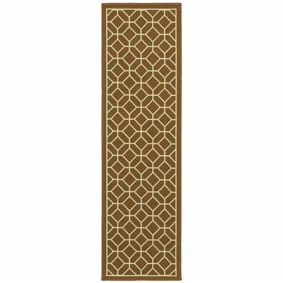 Brown Geometric Stain Resistant Indoor Outdoor Area Rug Photo 1