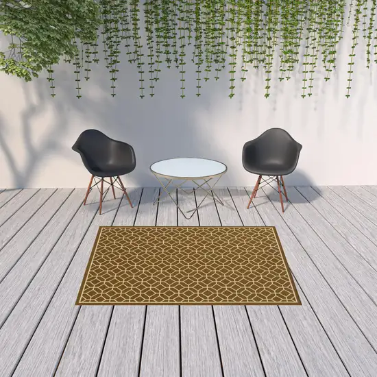 Brown Geometric Stain Resistant Indoor Outdoor Area Rug Photo 2