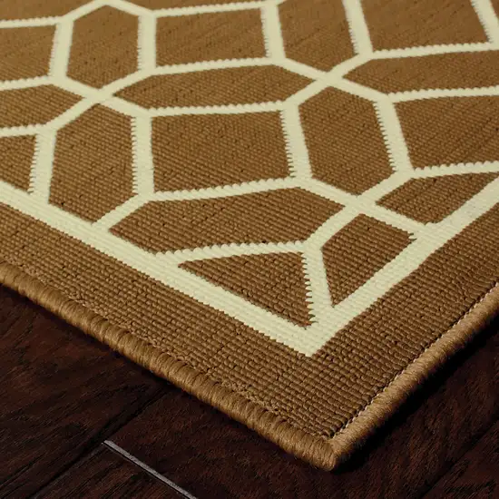 Brown Geometric Stain Resistant Indoor Outdoor Area Rug Photo 3