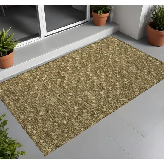 Brown Geometric Washable Non Skid Indoor Outdoor Area Rug Photo 1