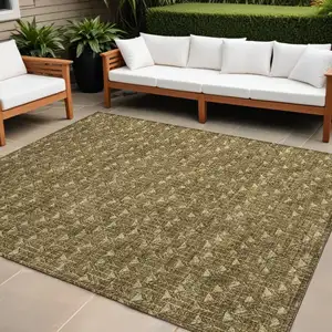 Photo of Brown Geometric Washable Non Skid Indoor Outdoor Area Rug