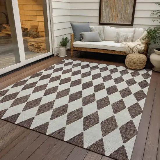 Brown Geometric Washable Non Skid Indoor Outdoor Area Rug Photo 9