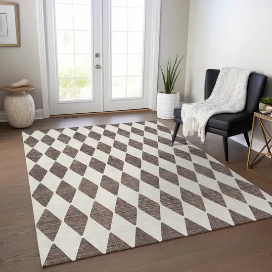 Brown Geometric Washable Non Skid Indoor Outdoor Area Rug Photo 7