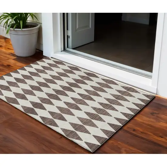 Brown Geometric Washable Non Skid Indoor Outdoor Area Rug Photo 1