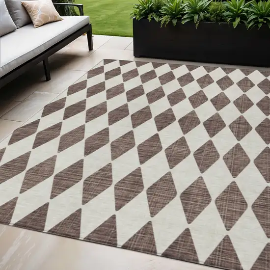 Brown Geometric Washable Indoor Outdoor Area Rug Photo 1