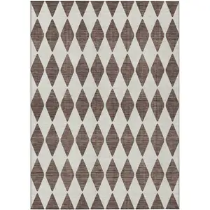 Photo of Brown Geometric Washable Non Skid Indoor Outdoor Area Rug