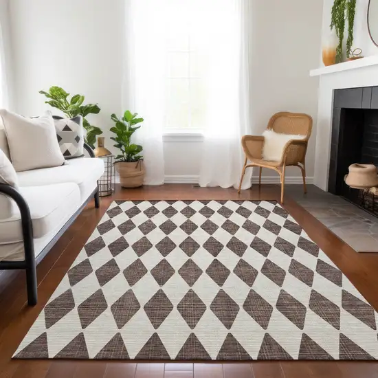 Brown Geometric Washable Non Skid Indoor Outdoor Area Rug Photo 8