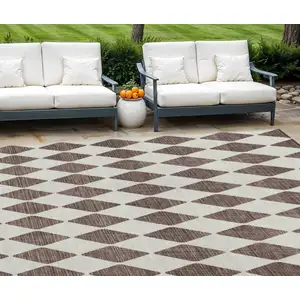 Photo of Brown Geometric Washable Non Skid Indoor Outdoor Area Rug