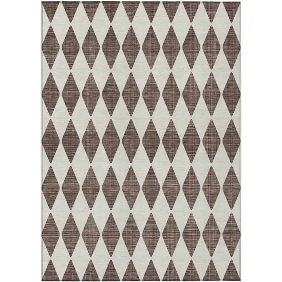 Brown Geometric Washable Non Skid Indoor Outdoor Area Rug Photo 2