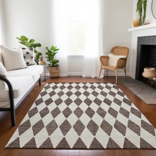 Brown Geometric Washable Indoor Outdoor Area Rug Photo 8