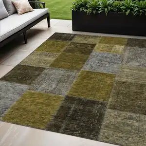 Photo of Brown Gold And Taupe Patchwork Washable Indoor Outdoor Area Rug