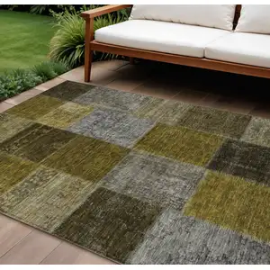 Photo of Brown Gold And Taupe Patchwork Washable Indoor Outdoor Area Rug