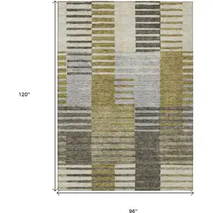 Photo of Brown Gold And Taupe Striped Washable Indoor Outdoor Area Rug