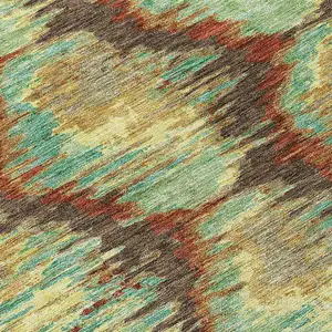 Photo of Brown Gold And Teal Blue Abstract Washable Indoor Outdoor Area Rug