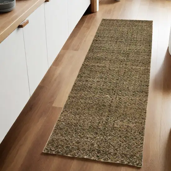 Green Geometric Power Loom Runner Rug Photo 1