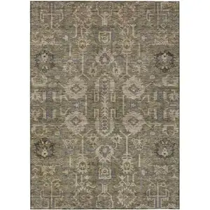 Photo of Brown Gray And Charcoal Oriental Washable Indoor Outdoor Area Rug