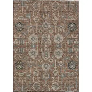 Photo of Brown Gray And Charcoal Oriental Washable Indoor Outdoor Area Rug