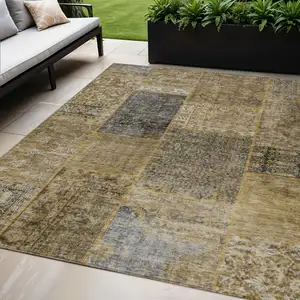 Photo of Brown Gray And Charcoal Patchwork Washable Indoor Outdoor Area Rug