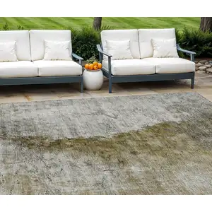 Photo of Brown Gray And Silver Abstract Washable Indoor Outdoor Area Rug