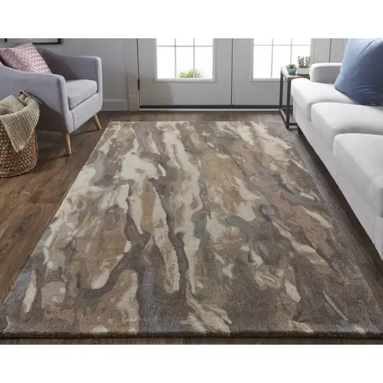 Brown Gray And Tan Wool Abstract Tufted Handmade Stain Resistant Area Rug Photo 5