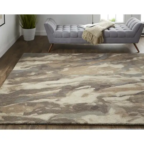 Brown Gray And Tan Wool Abstract Tufted Handmade Stain Resistant Area Rug Photo 6