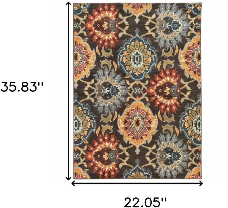 Brown Grey Rust Red Gold Teal And Blue Green Floral Power Loom Stain Resistant Area Rug Photo 4