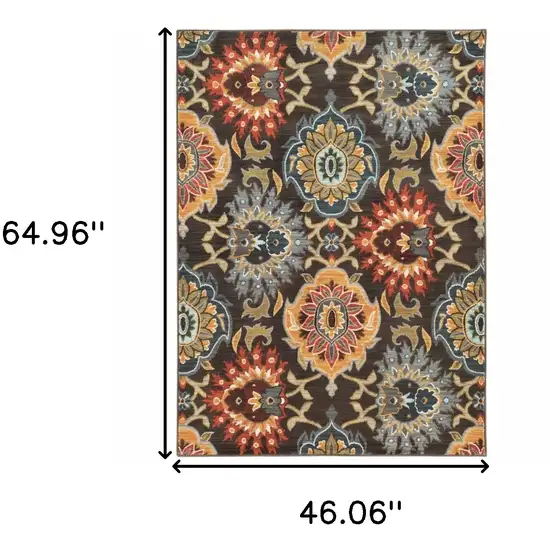 Brown Grey Rust Red Gold Teal And Blue Green Floral Power Loom Stain Resistant Area Rug Photo 4