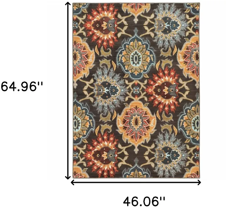 Brown Grey Rust Red Gold Teal And Blue Green Floral Power Loom Stain Resistant Area Rug Photo 4