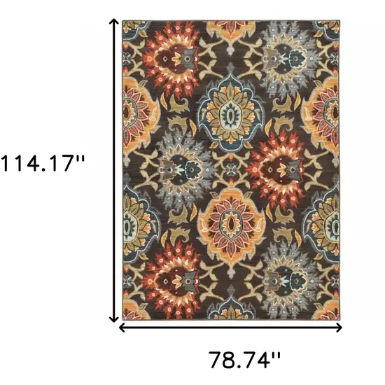 Brown Grey Rust Red Gold Teal And Blue Green Floral Power Loom Stain Resistant Area Rug Photo 4