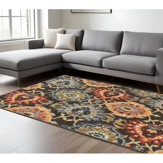 Blue and Green Floral Power Loom Area Rug Photo 1