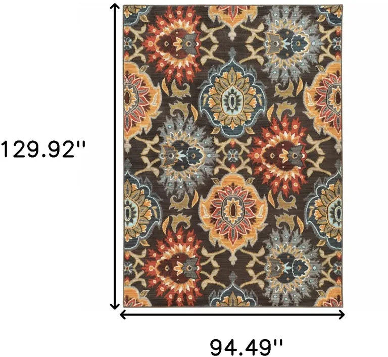 Brown Grey Rust Red Gold Teal And Blue Green Floral Power Loom Stain Resistant Area Rug Photo 4