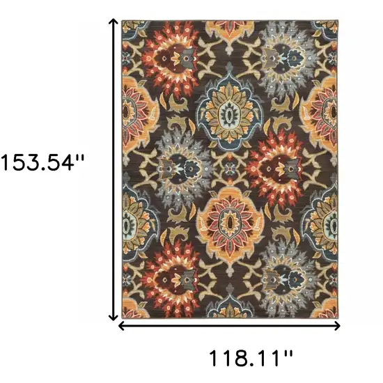 Brown Grey Rust Red Gold Teal And Blue Green Floral Power Loom Stain Resistant Area Rug Photo 4