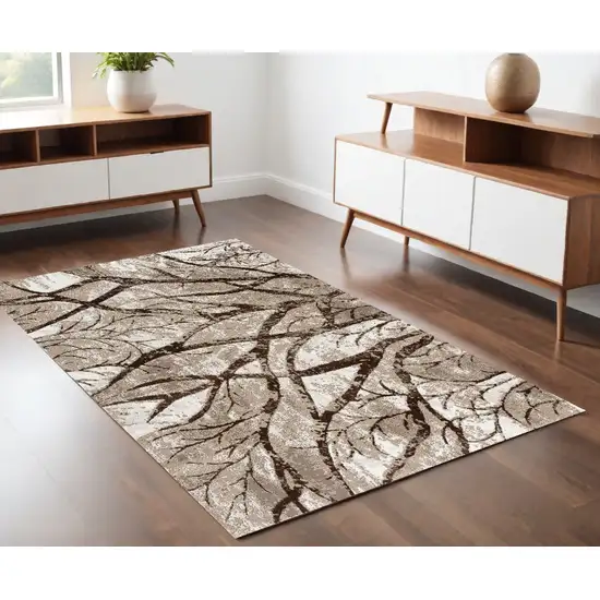 Brown and Ivory Abstract Power Loom Area Rug Photo 1