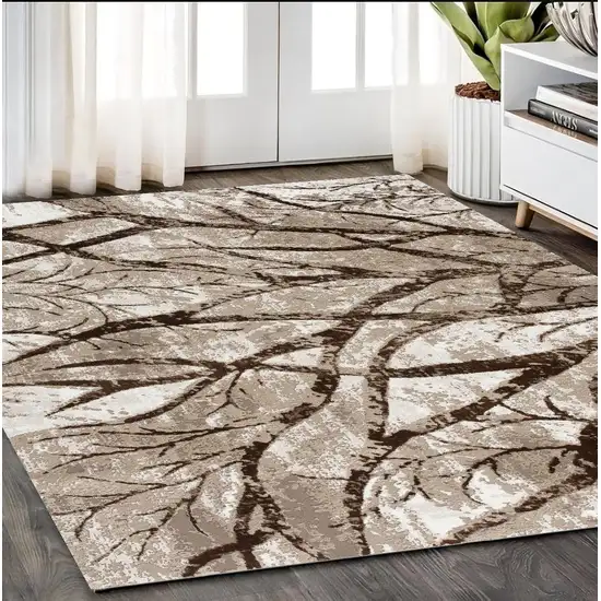 Brown and Ivory Abstract Power Loom Area Rug Photo 1