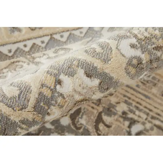 Brown Ivory And Tan Floral Power Loom Distressed Area Rug Photo 8