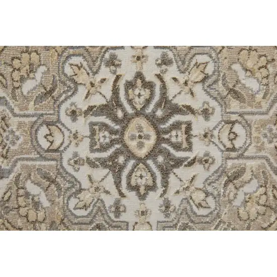 Brown Ivory And Tan Floral Power Loom Distressed Area Rug Photo 9