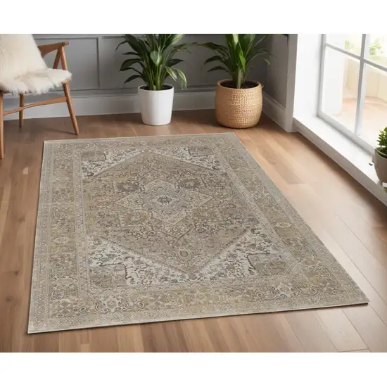 Brown and Ivory Floral Power Loom Distressed Non Skid Area Rug Photo 1