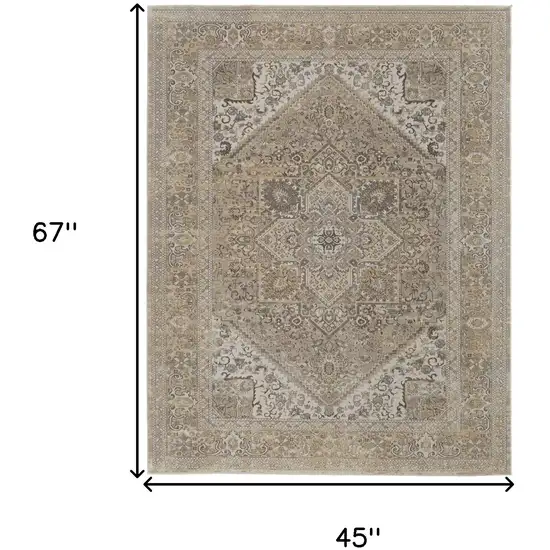 Brown Ivory And Tan Floral Power Loom Distressed Area Rug Photo 10