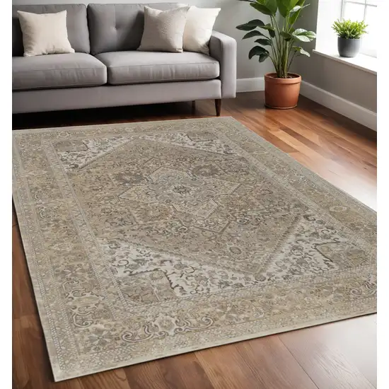 Brown and Ivory Floral Power Loom Distressed Non Skid Area Rug Photo 1