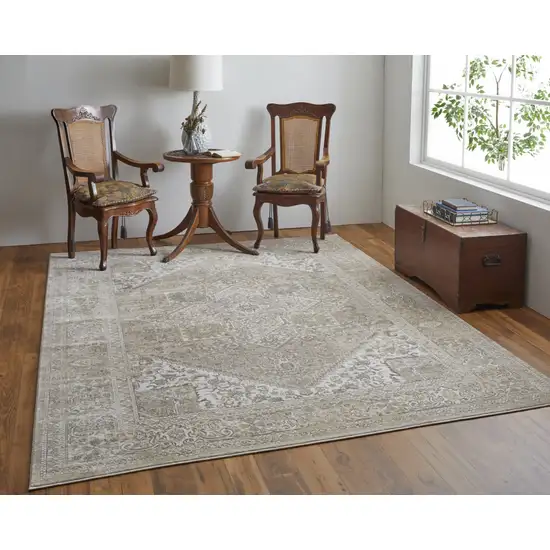 Brown Ivory And Tan Floral Power Loom Distressed Area Rug Photo 3