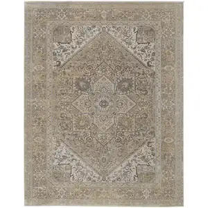 Photo of Brown Ivory And Tan Floral Power Loom Distressed Area Rug